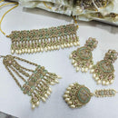 Sai Fashion Gold Plated Crystal Stone And Pearls Choker Necklace Set