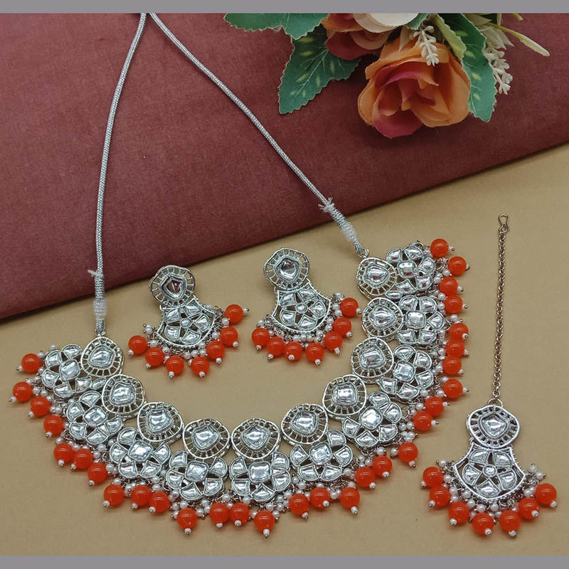 Sai Fashion Silver Plated Kundan Stone And Beads Necklace Set