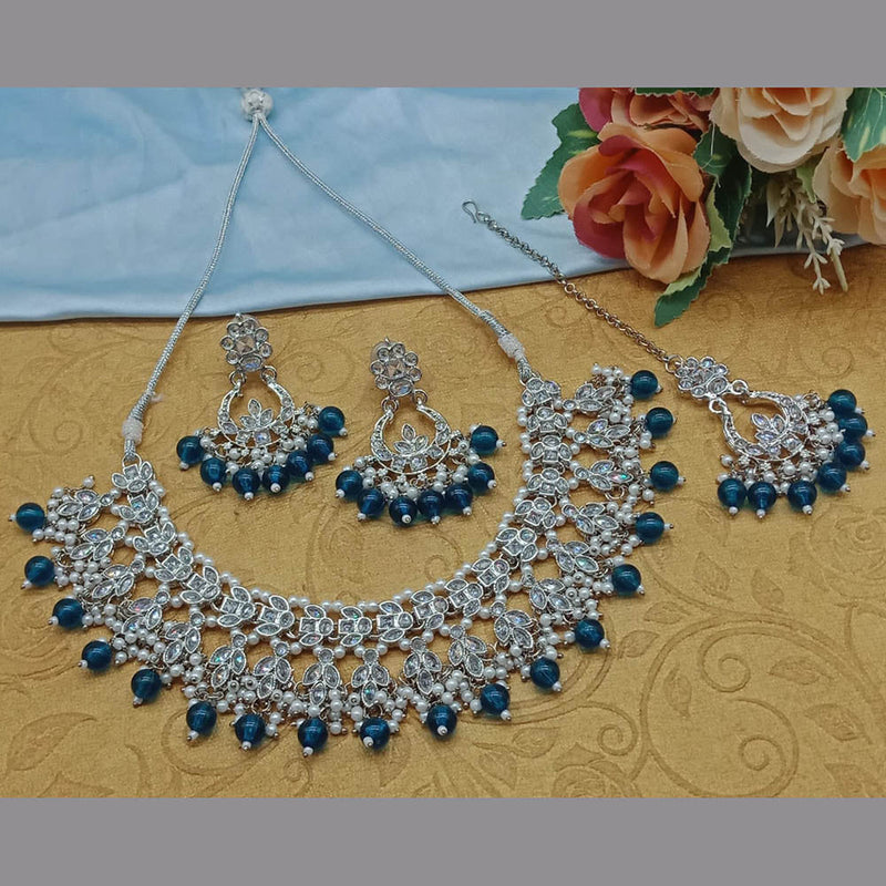 Sai Fashion Silver Plated Crystal Stone And Pearls Necklace Set