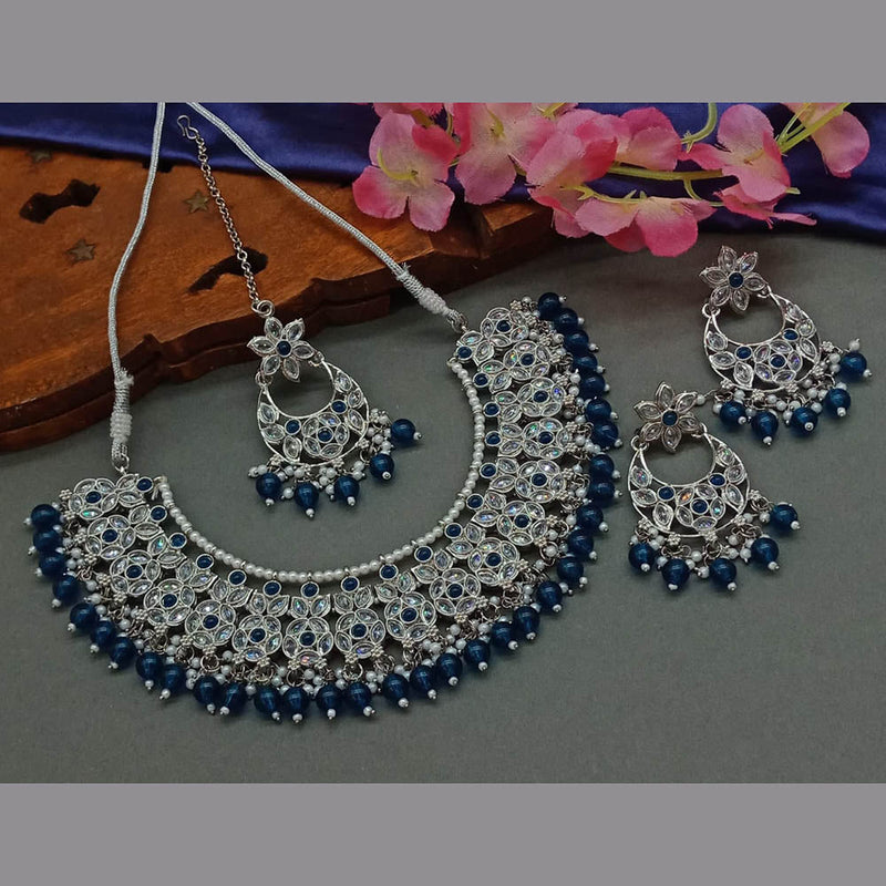 Sai Fashion Silver Plated Crystal Stone And Pearls Necklace Set