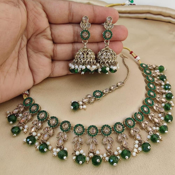 Sai Fashion Gold Plated Crystal Stone And Pearls Necklace Set