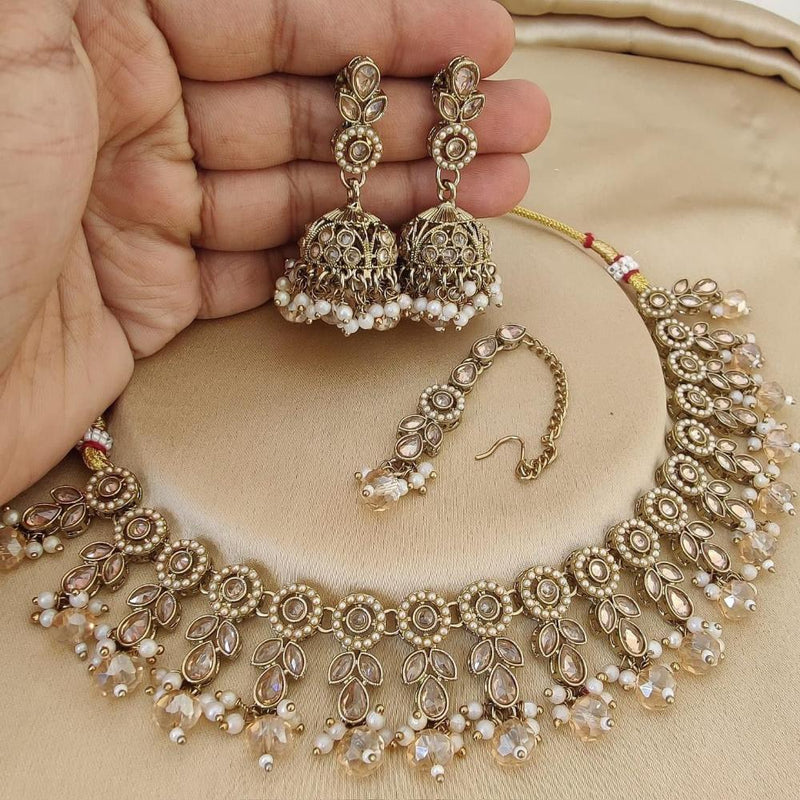 Sai Fashion Gold Plated Crystal Stone And Pearls Necklace Set