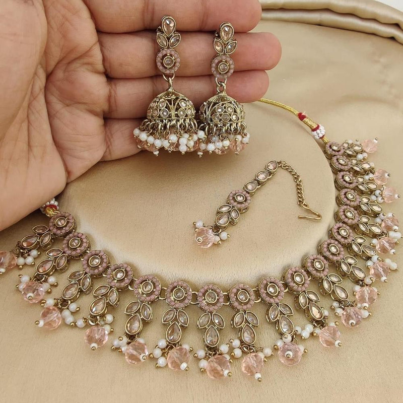 Sai Fashion Gold Plated Crystal Stone And Pearls Necklace Set