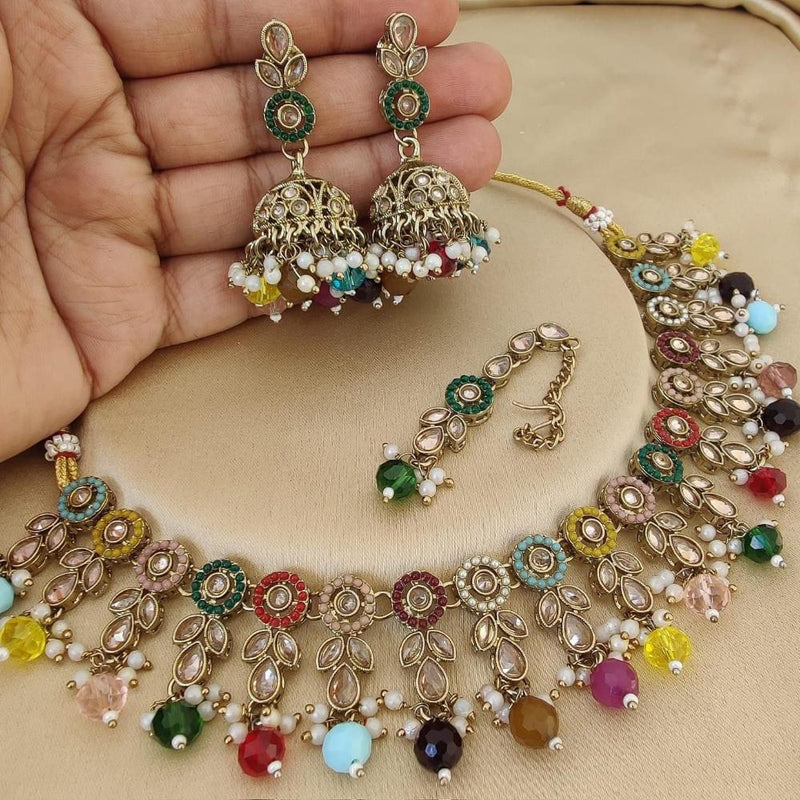 Sai Fashion Gold Plated Crystal Stone And Pearls Necklace Set