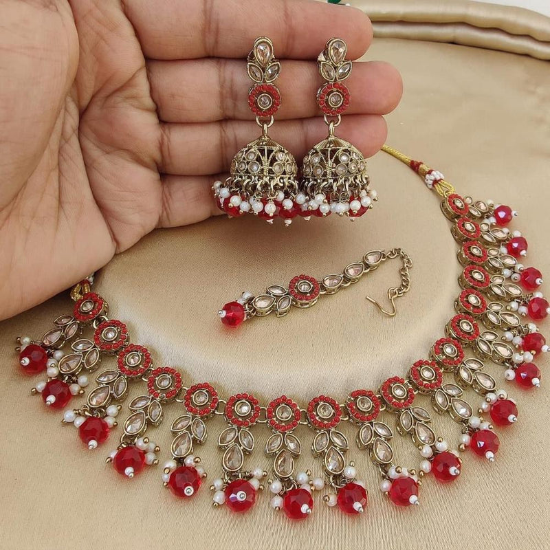 Sai Fashion Gold Plated Crystal Stone And Pearls Necklace Set