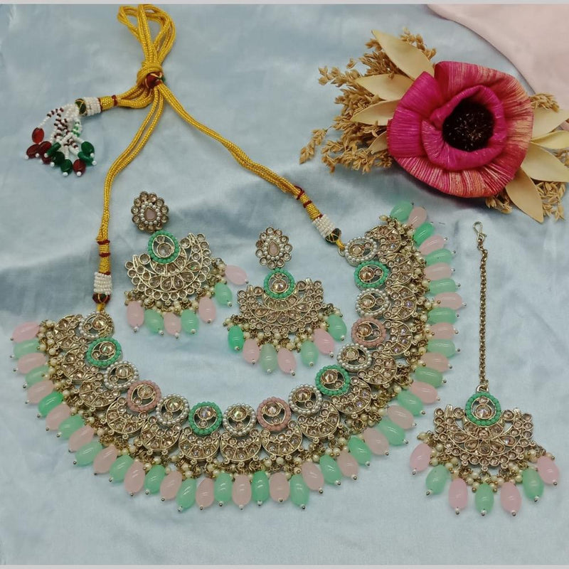 Sai Fashion Gold Plated Crystal Stone And Pearls Necklace Set