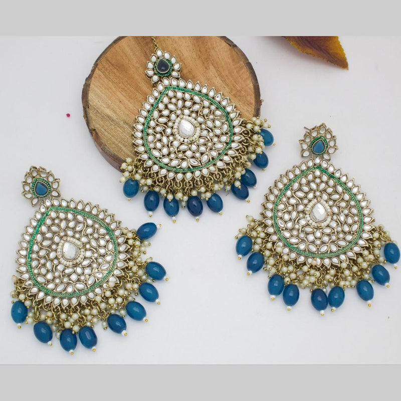 Sai Fashion Gold Plated Kundan Stone  And Pearls  Earrings With Maangtikka