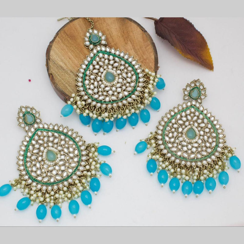 Sai Fashion Gold Plated Kundan Stone  And Pearls  Earrings With Maangtikka