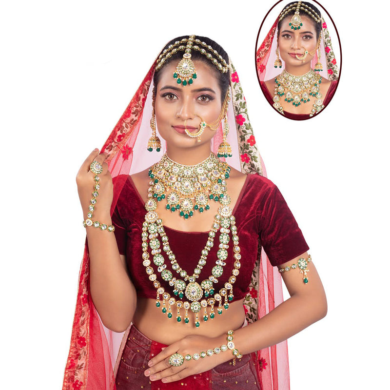 Sai Fashion Gold Plated Kundan Stone & Beads Bridal Jewellery Set