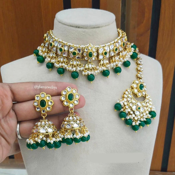 Sai Fashion Gold Plated Kundan Stone And Pearls Choker Necklace Set