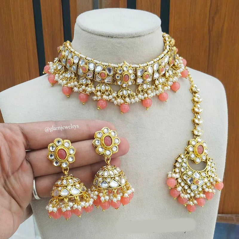 Sai Fashion Gold Plated Kundan Stone And Pearls Choker Necklace Set