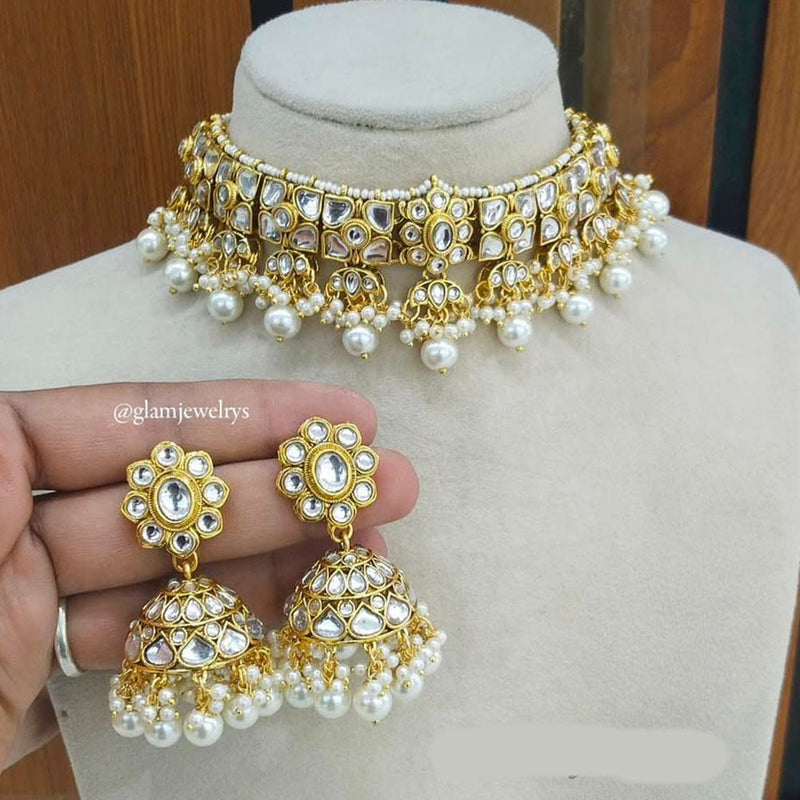 Sai Fashion Gold Plated Kundan Stone And Pearls Choker Necklace Set