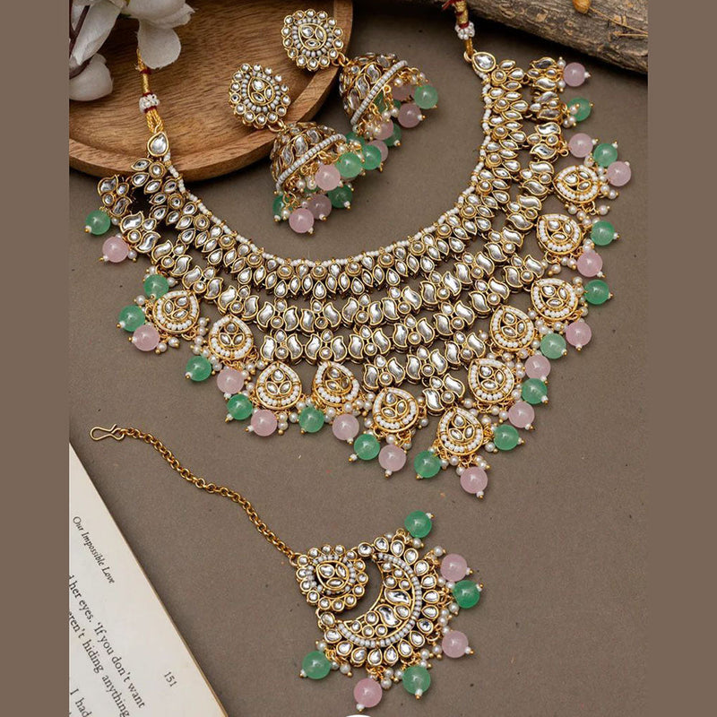 Sai Fashion Gold Plated Kundan Stone And Pearls Necklace Set