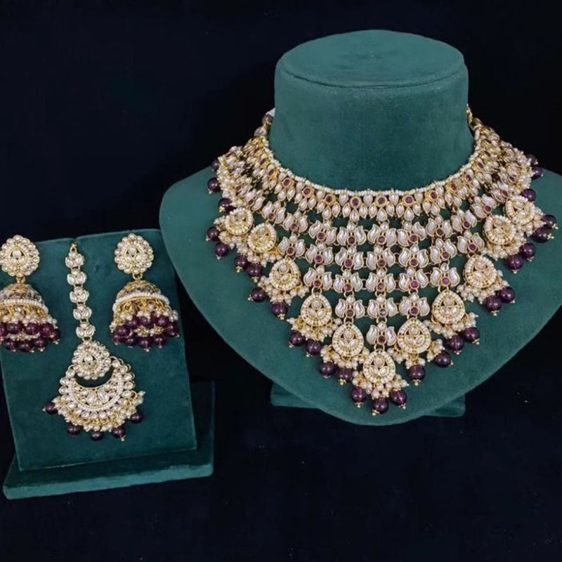 Sai Fashion Gold Plated Kundan Stone And Pearls Necklace Set