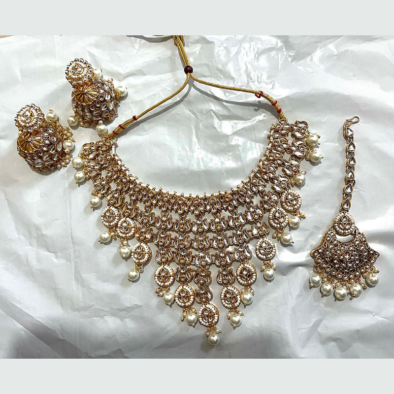 Sai Fashion Gold Plated Kundan Stone And Pearls Necklace Set