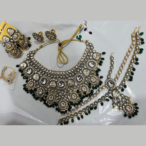 Sai Fashion Gold Plated Kundan Stone Semi Bridal Necklace Set