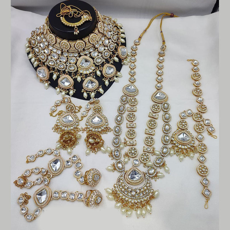 Sai Fashion Gold Plated Kundan Stone And Beads Meenakari Bridal Set