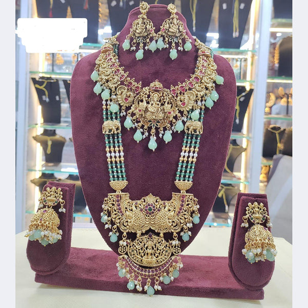 Sai Fashion Gold Plated Pota Stone And Beads Temple Bridal Necklace Combo