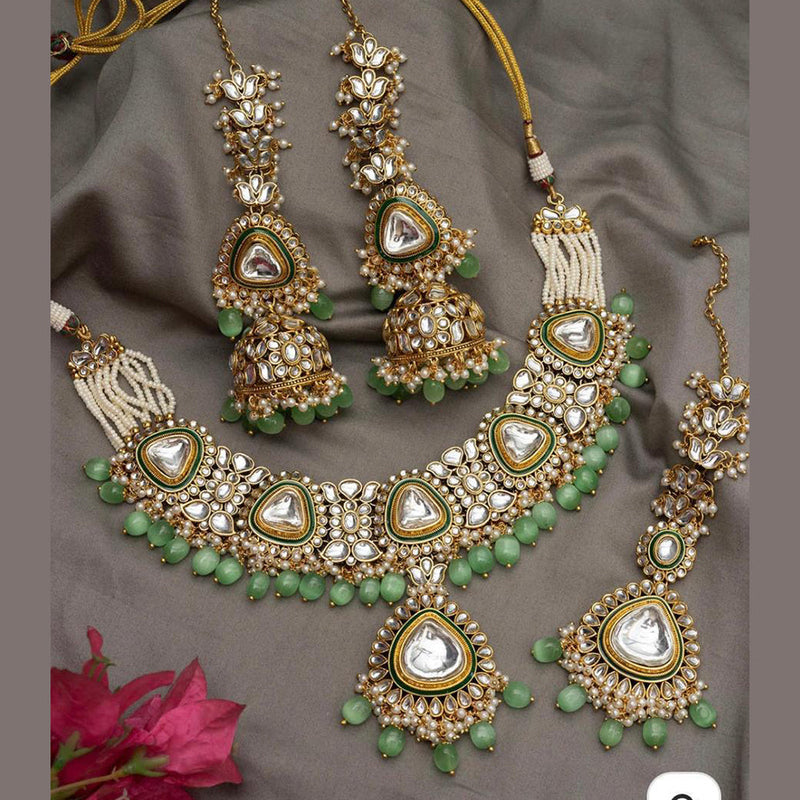 Sai Fashion Gold Plated  Kundan Stone And Beads Necklace Set