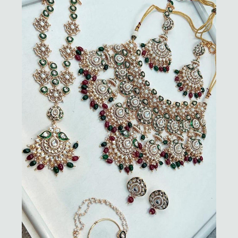 Sai Fashion Gold Plated Kundan Stone And Beads Meenakari Necklace Set