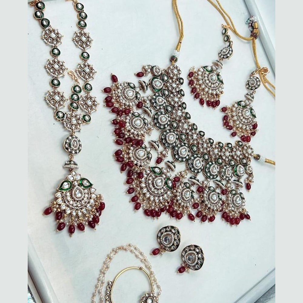 Sai Fashion Gold Plated Kundan Stone And Beads Meenakari Necklace Set