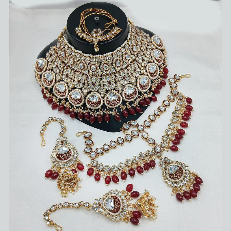 Sai Fashion Gold Plated Kundan Stone And Beads Meenakari Necklace Set