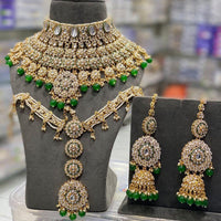 Sai Fashion Gold Plated Kundan Stone And Beads Meenakari Bridal Set