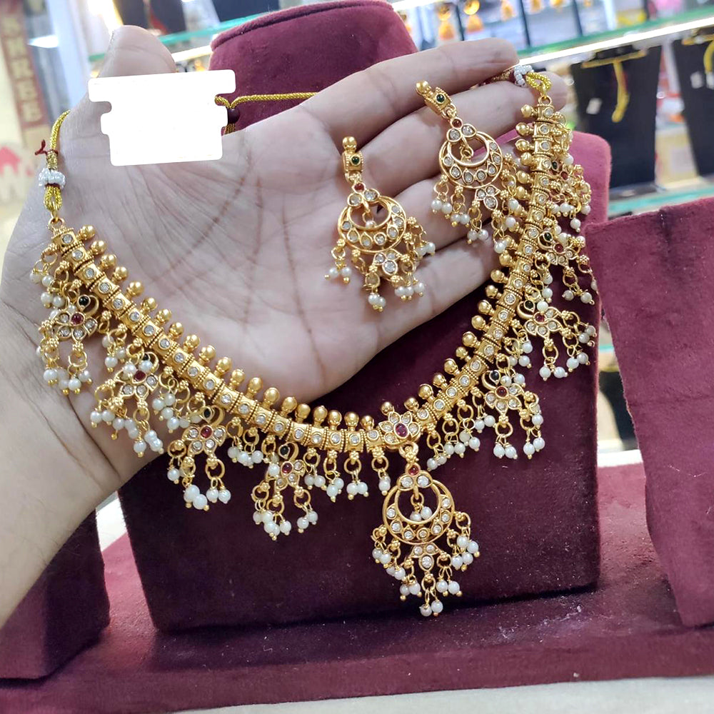 Sai Fashion Gold Plated  Austrian Stone & Pearl Ethnic Necklace Set