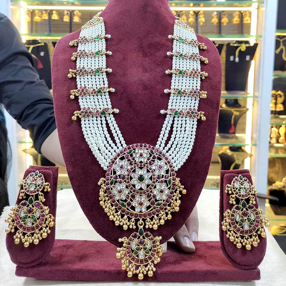Sai Fashion Gold Plated Traditional Kundan & Pearl Long Necklace Set