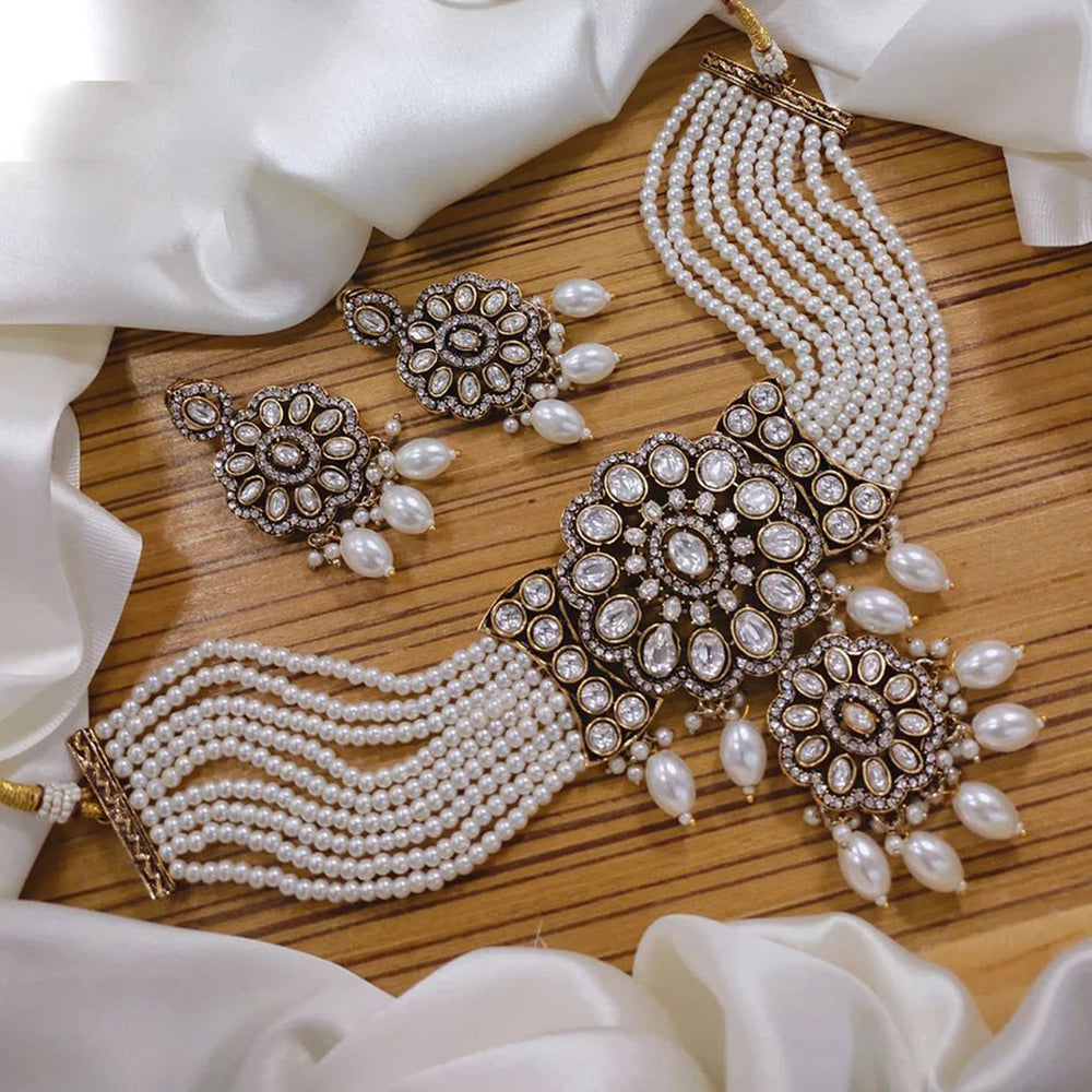 Sai Fashion Gold Plated Pota Stone And Beads Necklace Set