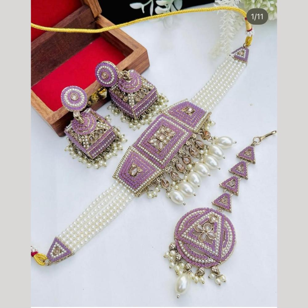 Sai Fashion  Gold Plated Crystal And Pearl Choker Necklace Set