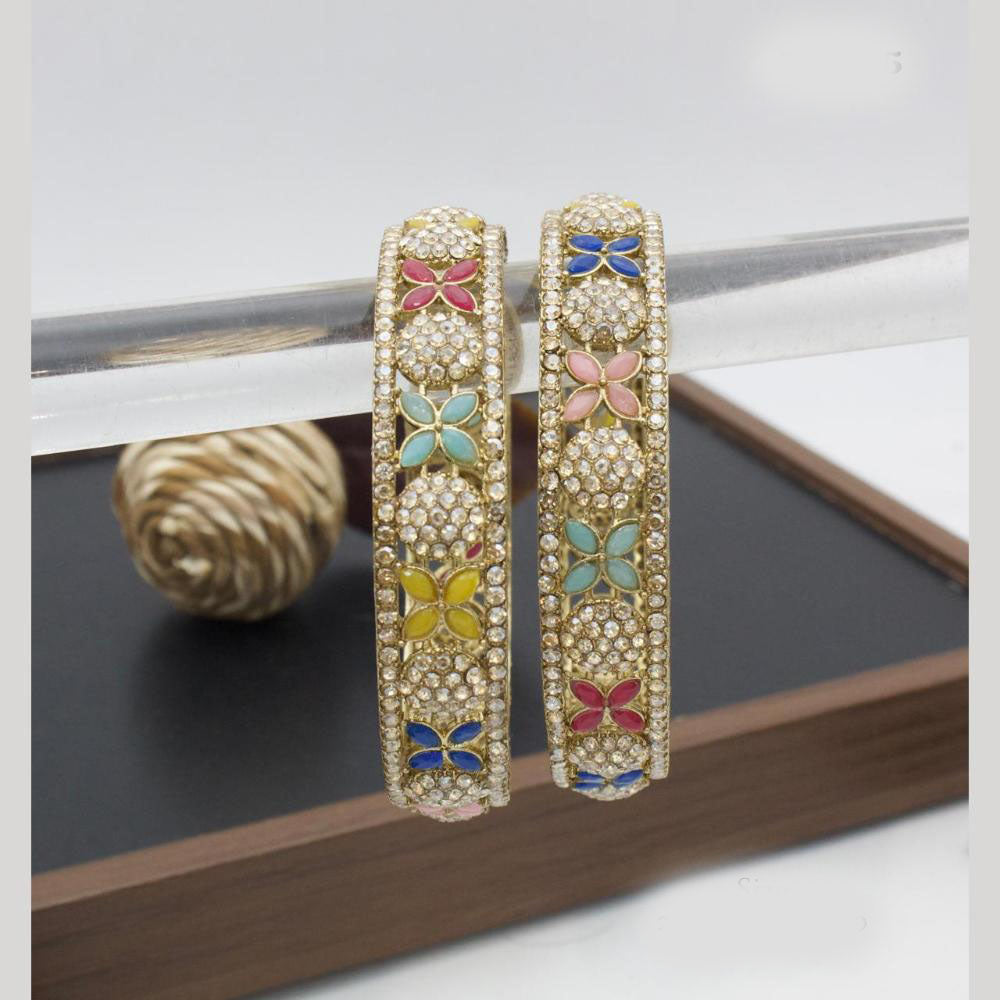 Sai Fashion Gold Plated Crystal Stone And Pearl Bangles Set