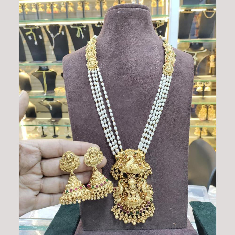 Sai Fashion Pota Stone Temple & Peacock Long  Necklace Set