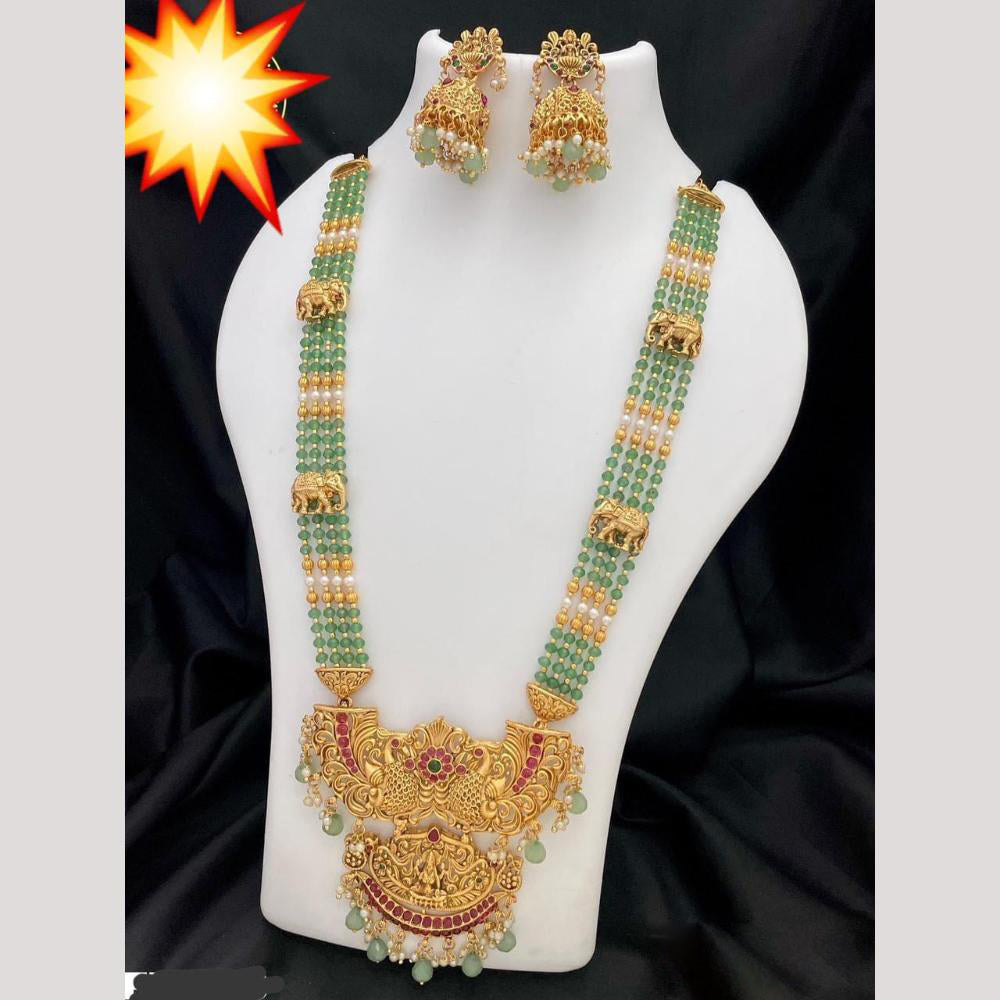Sai Fashion Pota Stone Elephant & Pearl Long Necklace Set