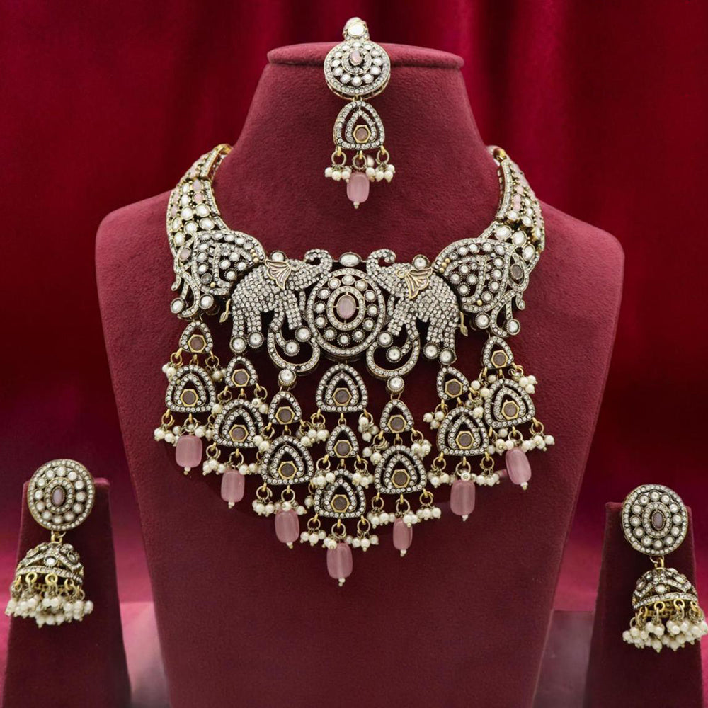 Sai Fashion Antique Look Pota Pearls And Austrian Stone Beaded Necklace Set