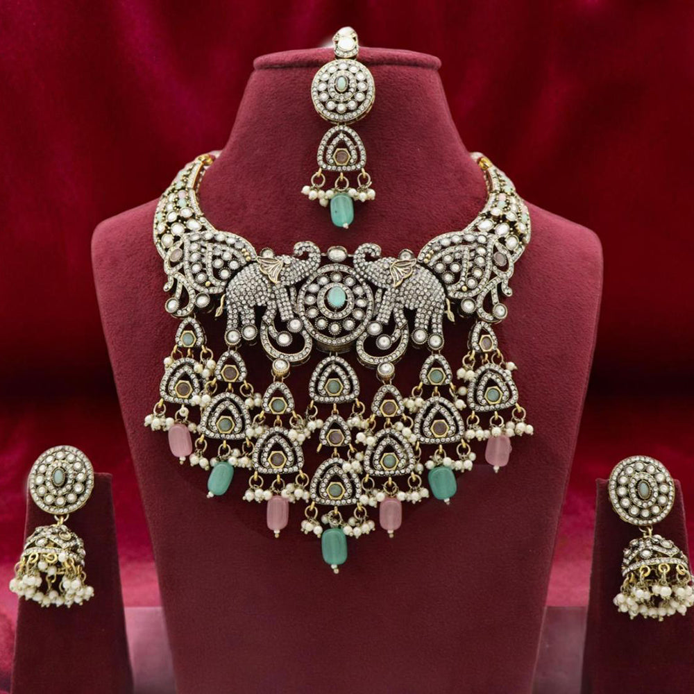 Sai Fashion Antique Look Pota Pearls And Austrian Stone Beaded Necklace Set