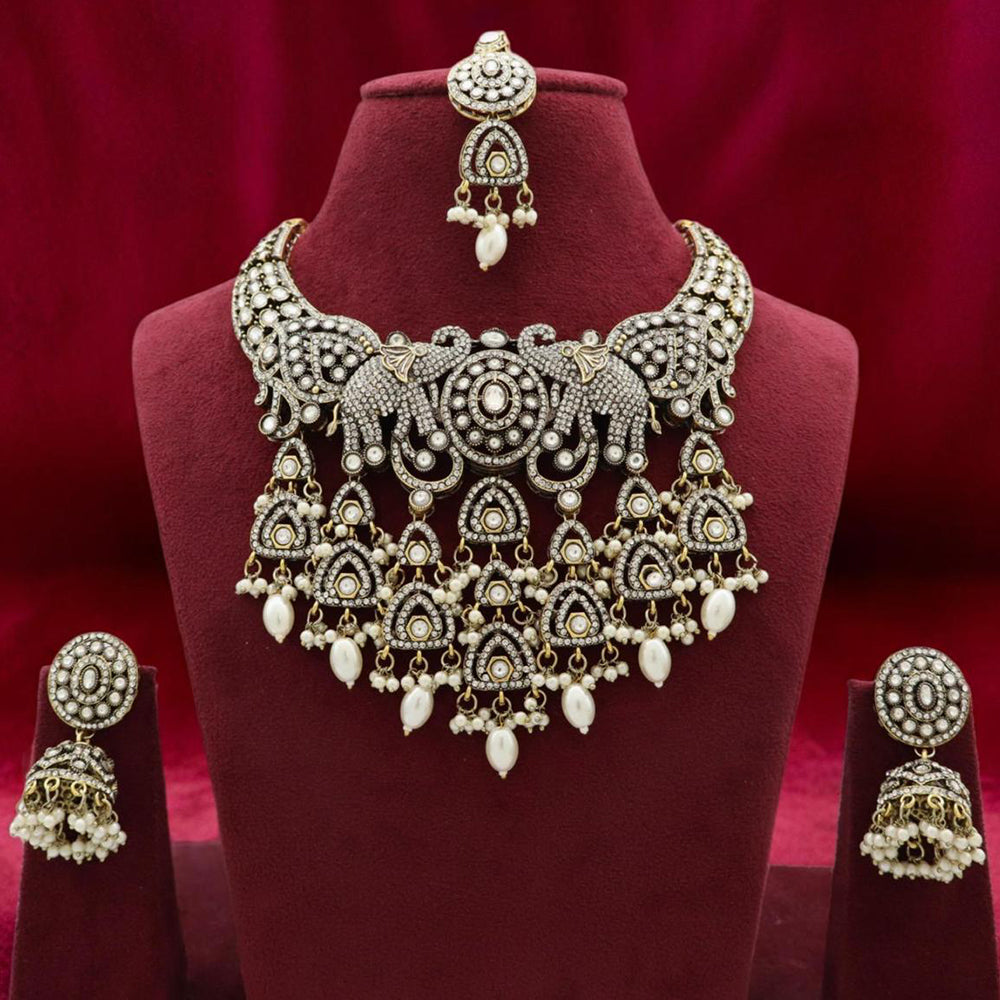 Sai Fashion Antique Look Pota Pearls And Austrian Stone Beaded Necklace Set