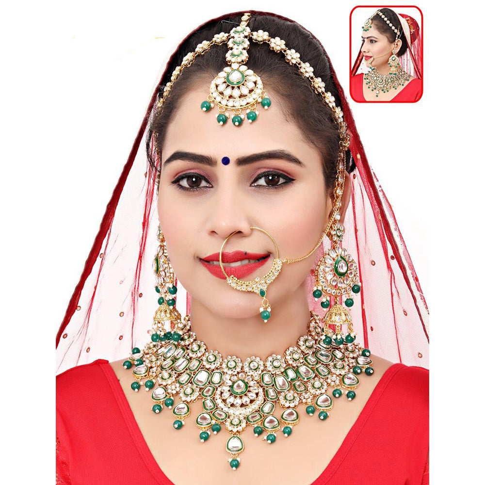 Sai Fashion Rajwadi Kundan Stone And Beads Meenakari  Semi Bridal Necklace Set