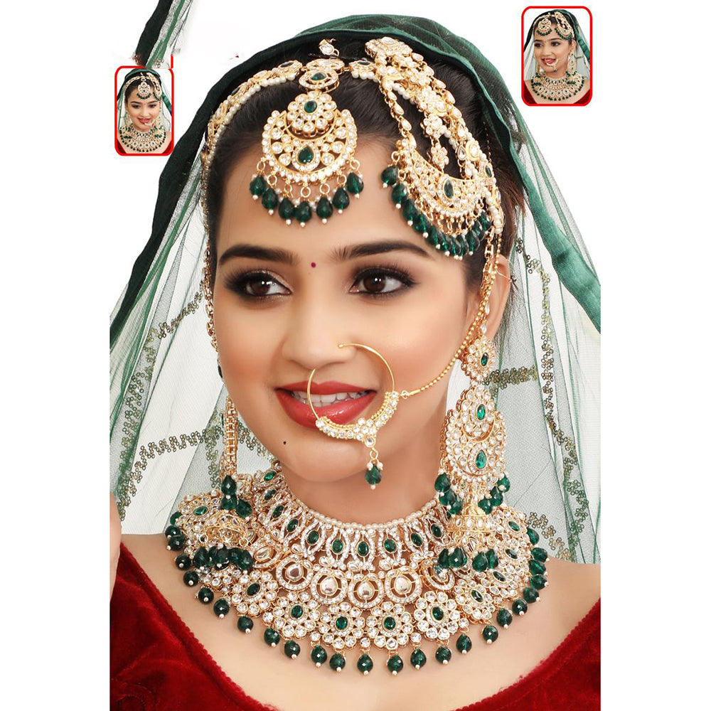 Sai Fashion Rajwadi Kundan Stone And Beads  Semi Bridal Necklace Set