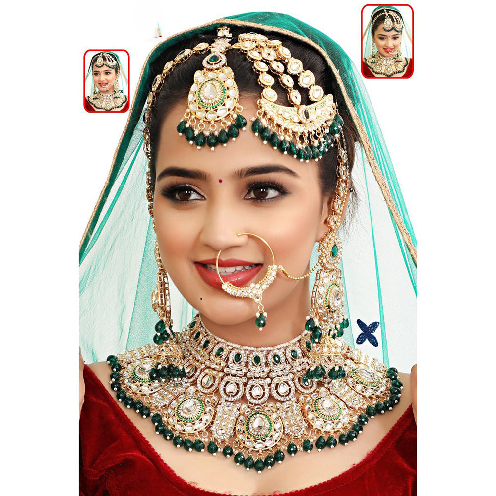 Sai Fashion Rajwadi Kundan Stone And Beads  Semi Bridal Necklace Set
