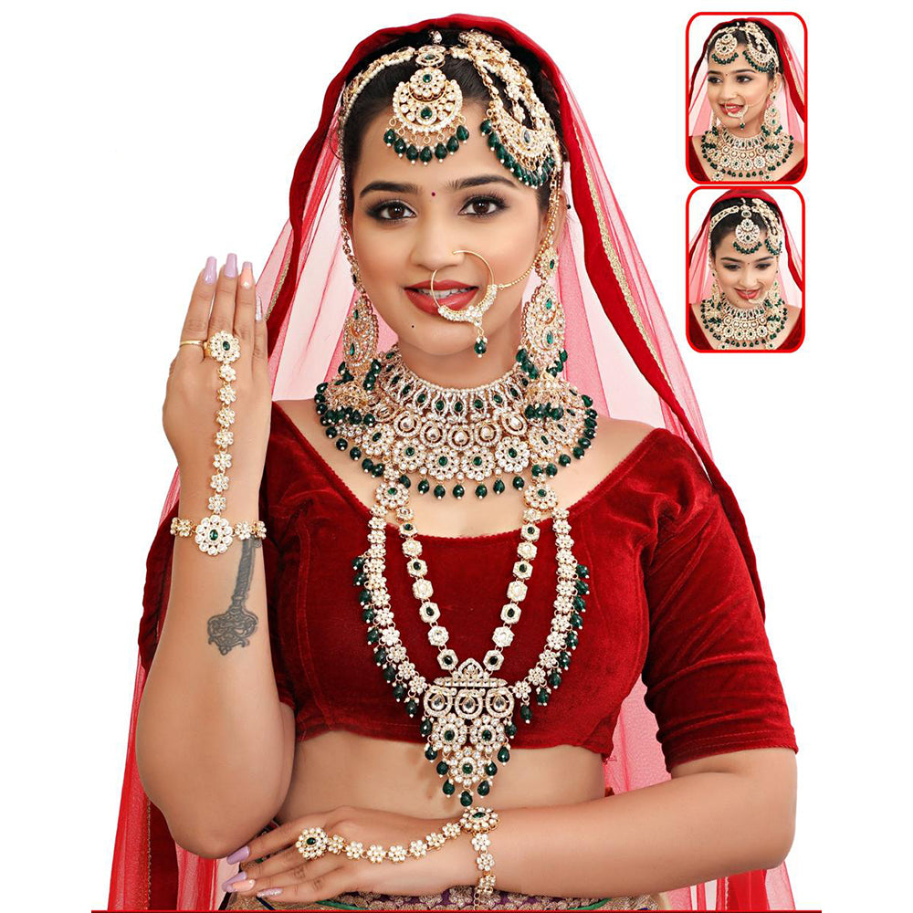 Sai Fashion Rajwadi Kundan Stone And Beads  Semi Bridal Necklace Set