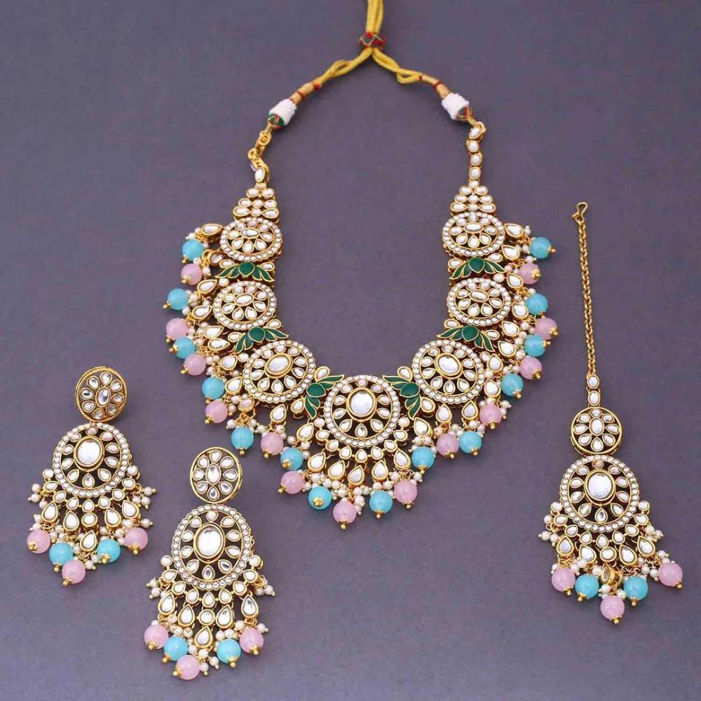 Sai Fashion Designer Kundan Stone And Beads Necklace Set