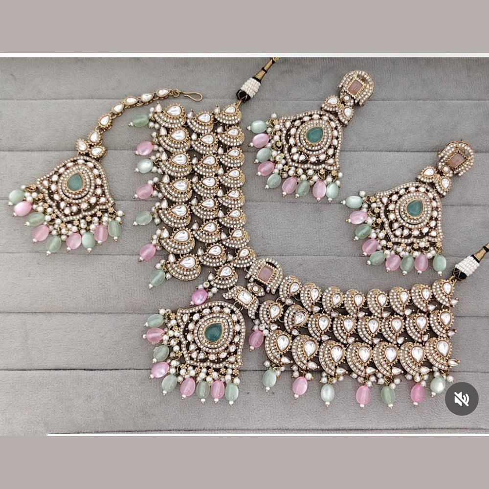 Sai Fashion Elegant Kundan Stone And Beads Choker Necklace Set