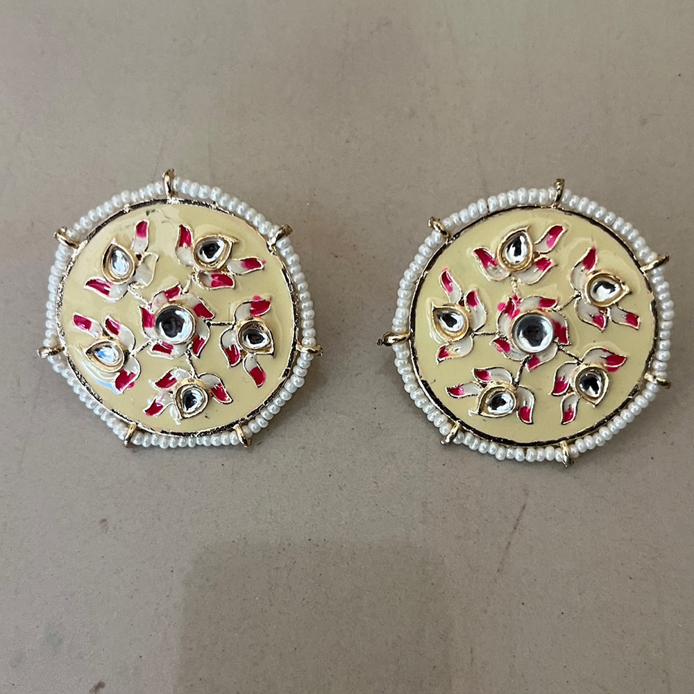 Sai Fashion Fashionable Kundan Stone and Meenakari Studs Earrings