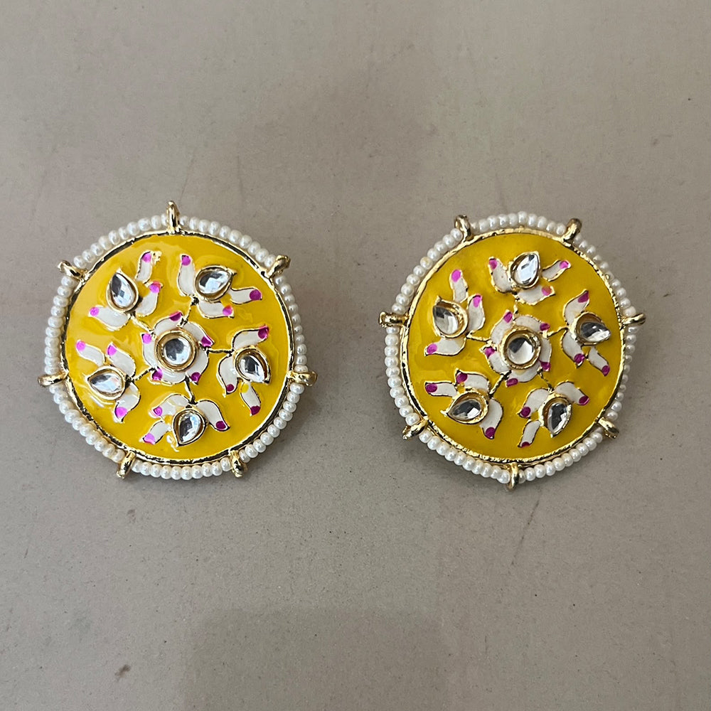 Sai Fashion Fashionable Kundan Stone and Meenakari Studs Earrings