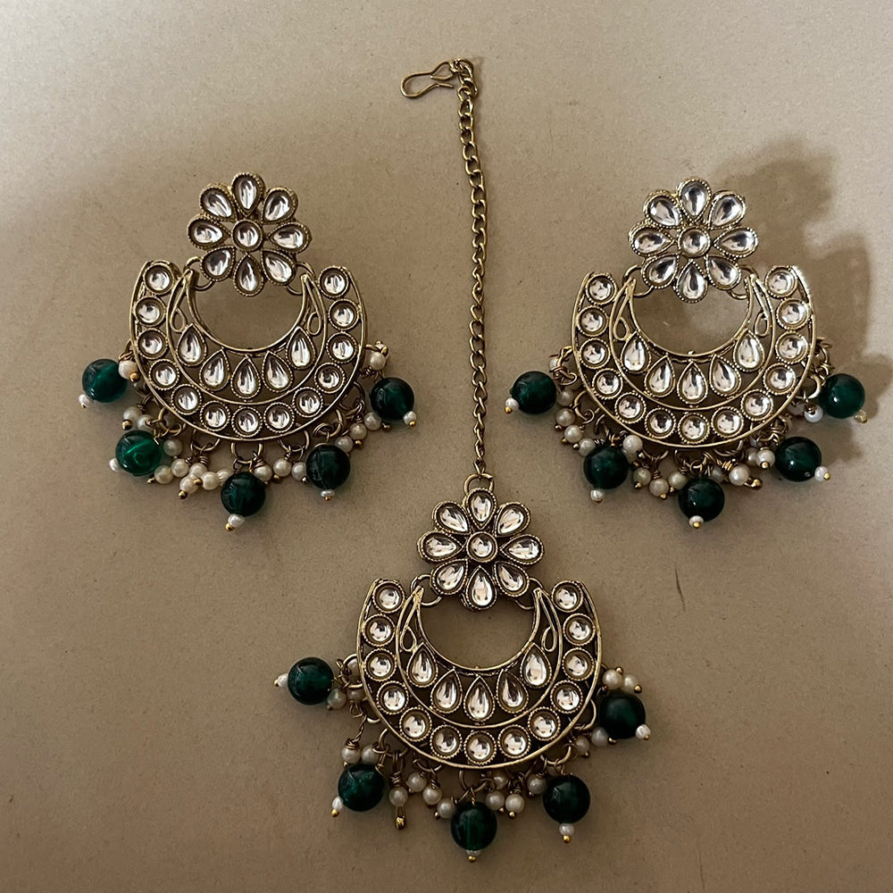 Sai Fashion Premium Kundan Stone And Pearl Earrings With Maangtikka