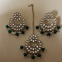 Sai Fashion Premium Kundan Stone And Pearl Earrings With Maangtikka