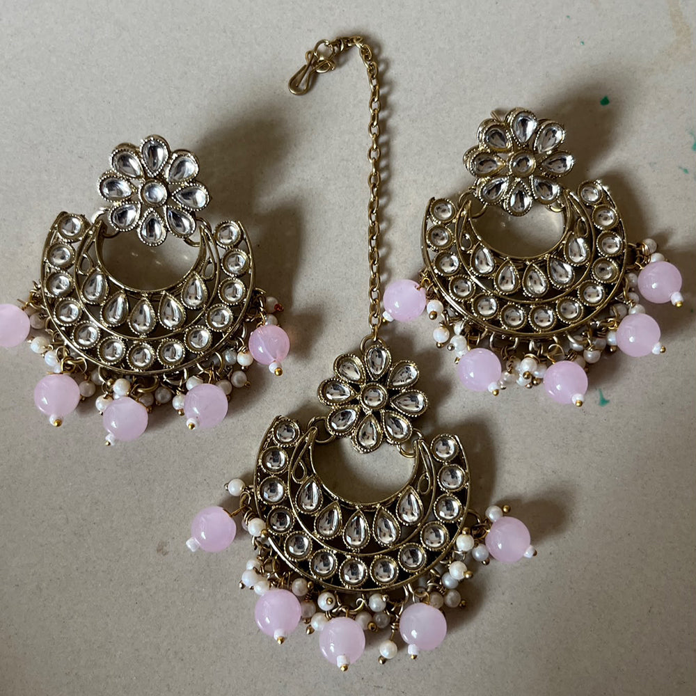 Sai Fashion Premium Kundan Stone And Pearl Earrings With Maangtikka