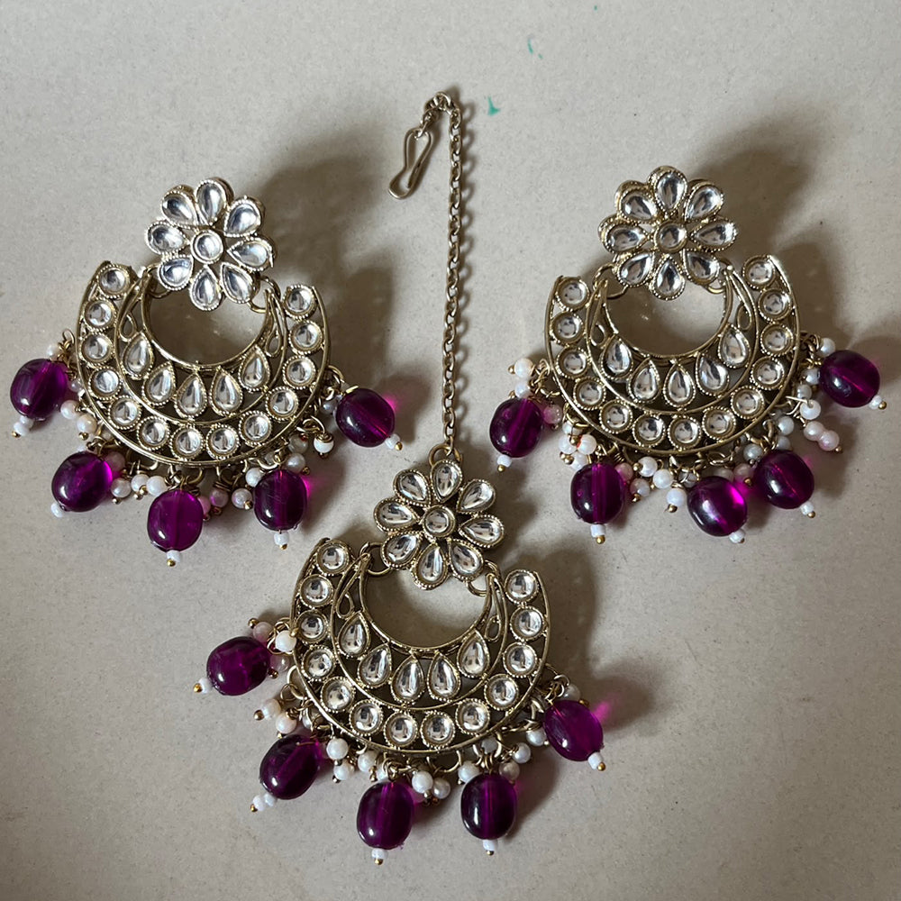 Sai Fashion Premium Kundan Stone And Pearl Earrings With Maangtikka