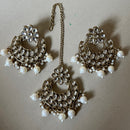 Sai Fashion Premium Kundan Stone And Pearl Earrings With Maangtikka